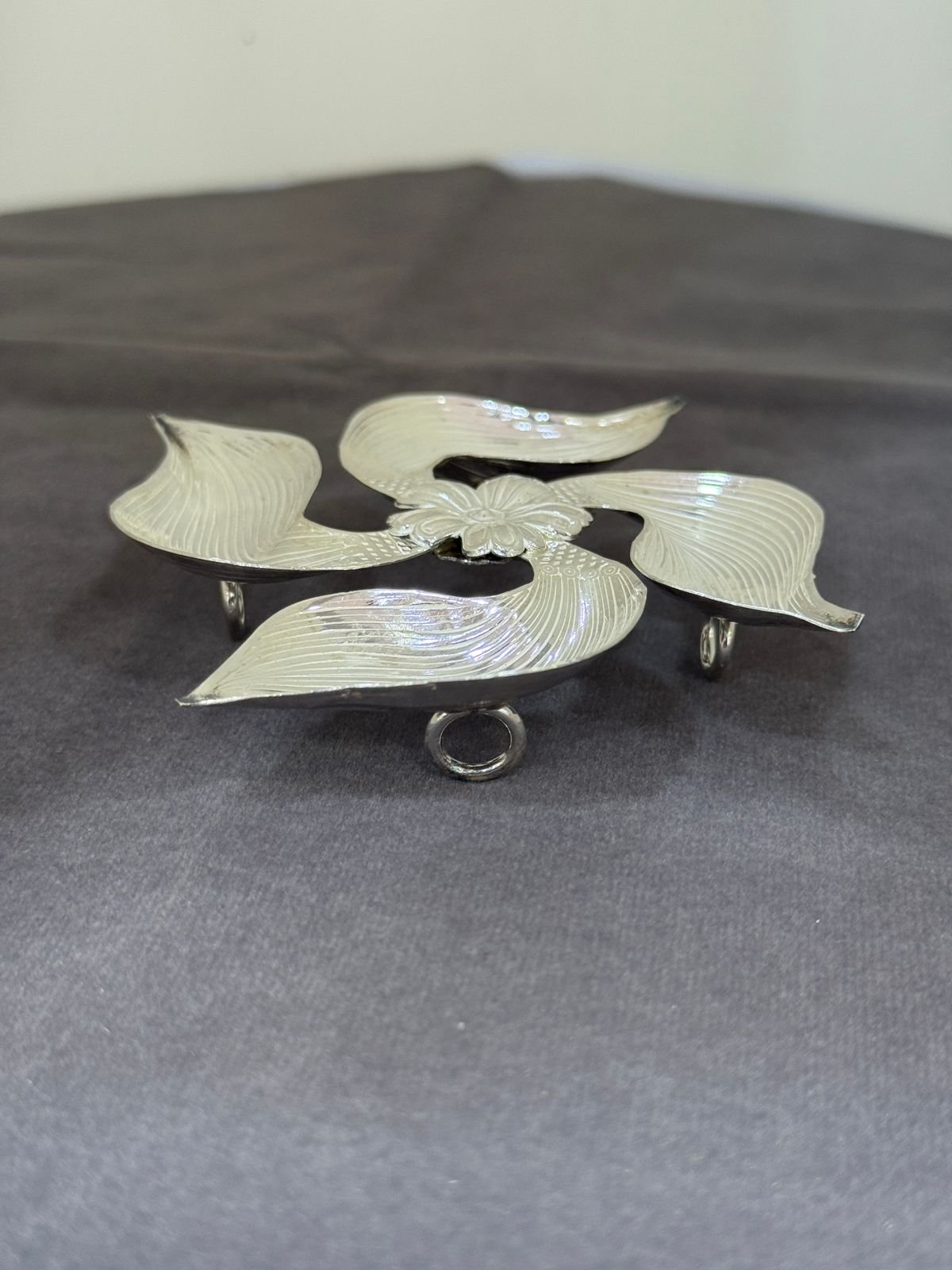 Silver Fancy Floral Diya